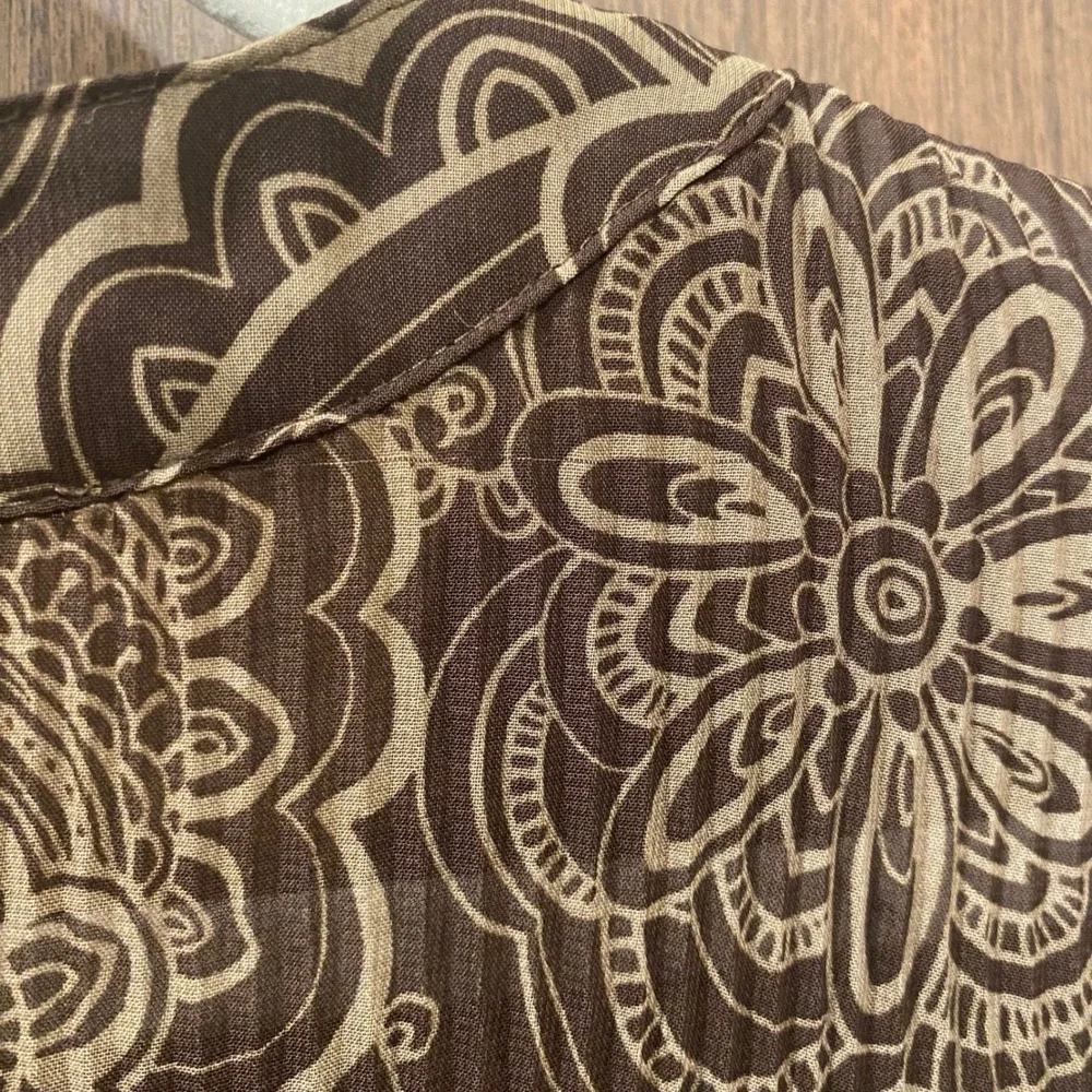 APT.9 Brown Floral Sheer Crinkle Blouse XL Ruffle Forest Fairy Grunge Goblincore - Picture 9 of 11